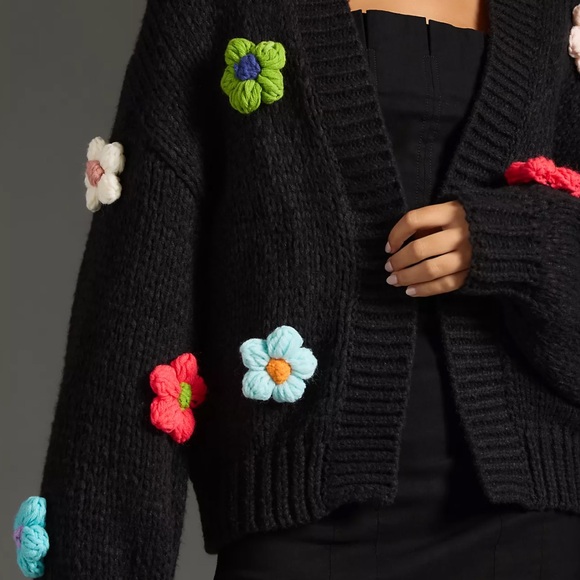 MAUVE Anthropologie The Susannah 3D Flower Cardigan Sweater - Picture 2 of 4